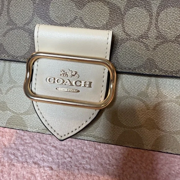 Coach Tan and Cream Shoulder Bag with Monogram Pattern - Picture 11 of 11